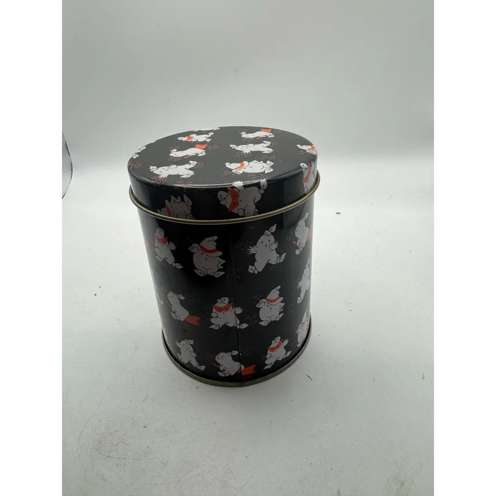 Cute Character Round Tin Storage Container Black Orange Whimsical
